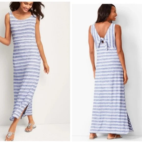 T by Talbots Striped Tie Back Maxi Dress EUC - Picture 1 of 7